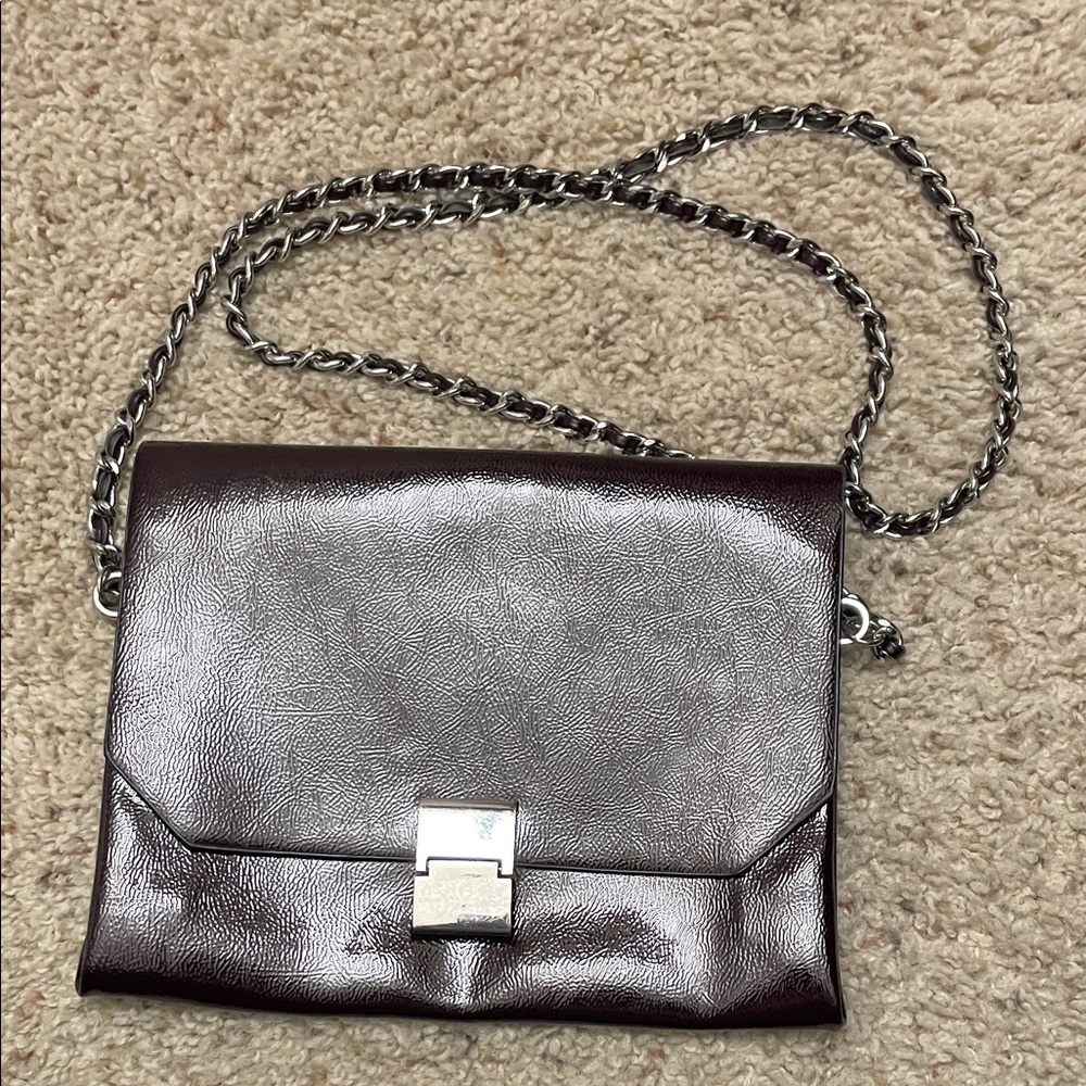 Zara Dark Brown Leather Crossbody Bag with Chain Strap